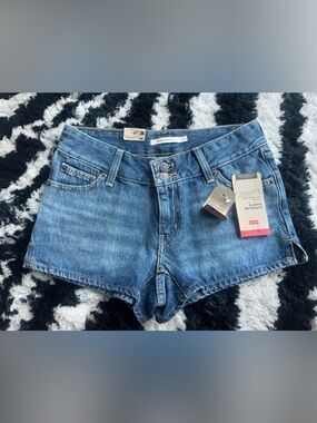 Levi's Blue Denim Short Shorts with Double Button Waist